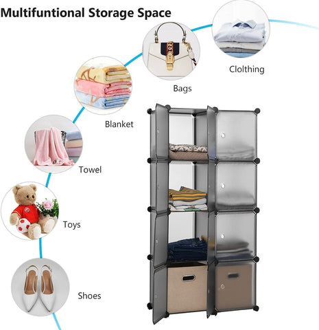 KriShyam ® 8 Door Plastic Sheet Wardrobe Storage Rack Closest Organizer for Clothes Kids Living Room Bedroom Small Accessories/bookcase/toys