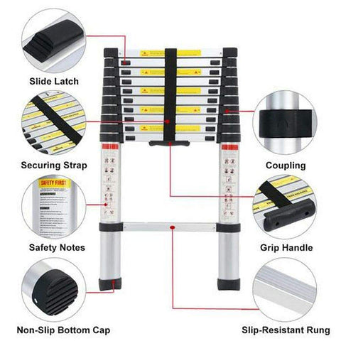 KRISHYAM® Portable Ultra-Stable Aluminium Folding Compactor Household and Outdoor Purpose, Large, 15-Steps Telescopic Ladder 4.4 Meter (14.5 Feet)