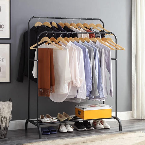 KriShyam®  Double Pole Hanger Garment Rack Freestanding Hanger Double Rods Multi-Functional Bedroom Clothing Rack (Hanger) Black