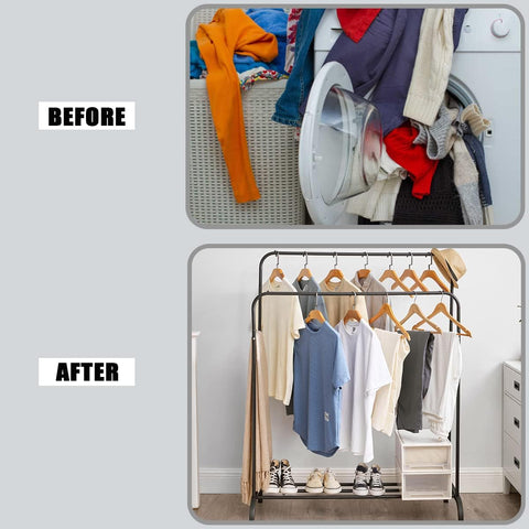 KriShyam®  Double Pole Hanger Garment Rack Freestanding Hanger Double Rods Multi-Functional Bedroom Clothing Rack (Hanger) Black