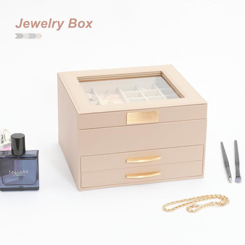 Krishyam® Clear Lid Jewelry Box,3 Layers Jewelry Organizer with 2 Drawers Large Multi-Functional Jewelry Storage Box for Necklace Earrings Bracelets Rings