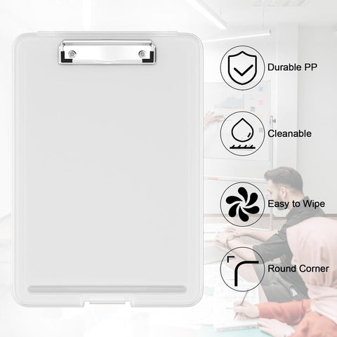 KriShyam® A4 Clipboard with Storage,Storage Clipboard with Clip,Slim Lightweight Plastic Study Writing Pad Foldable with Pen Holder & Document Compartment (Black, white, Pink)