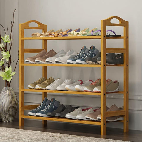 Krishyam® 4-Tier Free Standing Shoe Racks, Stackable Bamboo Wood Shoe Rack Durable Shoe Shelf Holder, Functional Sturdy Shoe Organizer (4 Shelves Bamboo)
