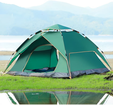 KRISHYAM® Automatic Camping Tent for 3-4 Person, Double Door Waterproof 3000mm Dome Tent with Anti-UV Protection, 210D Oxford Fabric, Portable Wind-Resistant Family Tent for Camping, Hiking, Beach & Travel