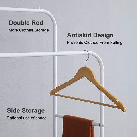 KriShyam®  Double Pole Hanger Garment Rack Freestanding Hanger Double Rods Multi-Functional Bedroom Clothing Rack (Hanger) White