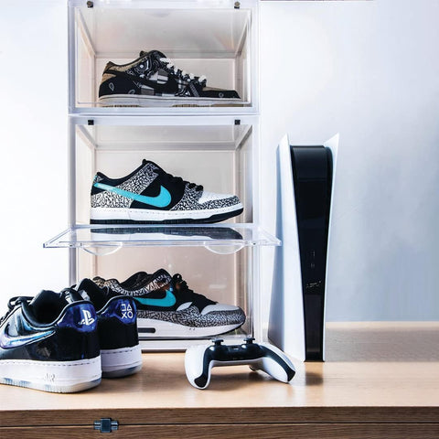 KRISHYAM® Shoe Box Storage Display Box Plastic Foldable Stackable Plastic Shoe Box, As Shoe Box Storage Containers and Shoe Organizer Containers with Lids for Women/Men(WHITE) (Pack of 4)