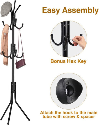 KriShyam® Coat Rack with 12 Hooks, 5.6ft Metal coat rack freestanding,Cloth stand Coat Tree Hats Hanger Holder for Purse, Scarf Rack, Jacket, Umbrella Tree Stand