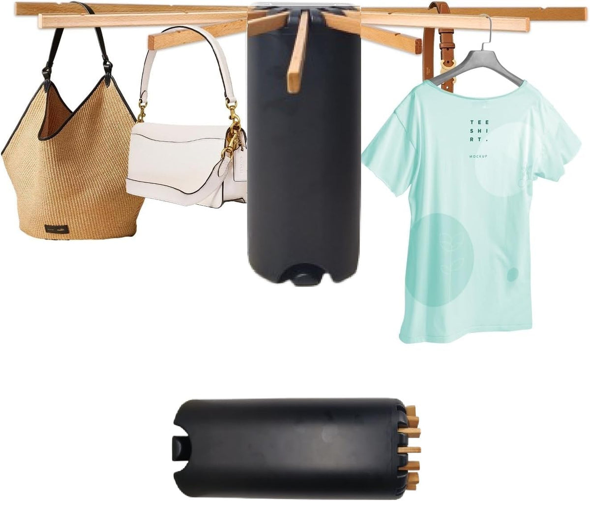 Krishyam® Foldable Clothes Drying Rack, Fan-Shaped, Tripod Stand, 360° Rotation, Wooden Poles, Foot Buckle, Indoor/Outdoor Use. (7 STICK, BLACK WOODEN)