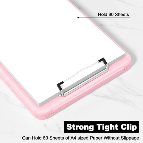 KriShyam® A4 Clipboard with Storage,Storage Clipboard with Clip,Slim Lightweight Plastic Study Writing Pad Foldable with Pen Holder & Document Compartment (Black, white, Pink)