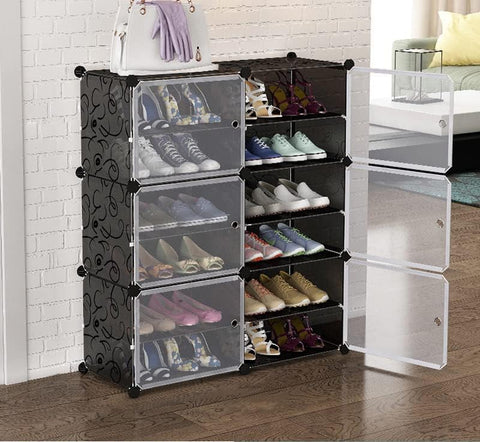 Krishyam® Portable Shoe Rack Organizer, Plastic Cube Storage 24 Pair Tower 12 Steps Plastic Shoe Rack (12 Shelves, DIY(Do-It-Yourself))