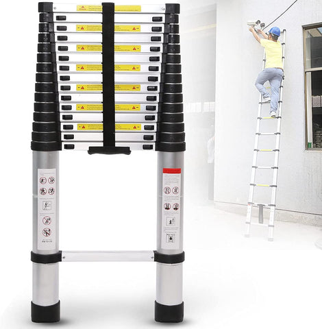 KRISHYAM® Telescoping Telescopic Extension Ladder 20.5 FT/6.2m Aluminum Alloy Extendable Lightweight Ladder Steps Safety for Roofing Business, Household Use, Outdoor Work, 330 lbs Capacity
