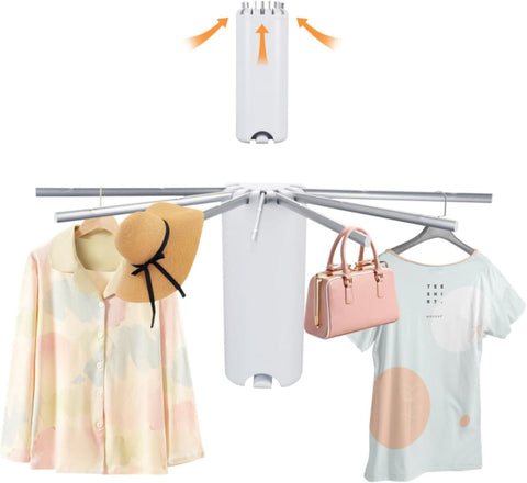 Krishyam® Foldable Clothes Drying Rack, Fan-Shaped, Tripod Stand, 360° Rotation, Wooden Poles, Foot Buckle, Indoor/Outdoor Use. (7 STICK, BLACK WOODEN)