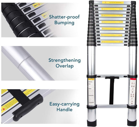 KRISHYAM® Telescoping Telescopic Extension Ladder 23.5 FT/7.2m Aluminum Alloy Extendable Lightweight Ladder Steps Safety for Roofing Business, Household Use, Outdoor Work, 330 lbs Capacity