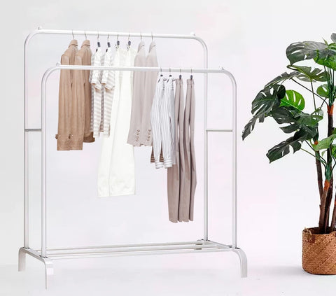 KriShyam®  Double Pole Hanger Garment Rack Freestanding Hanger Double Rods Multi-Functional Bedroom Clothing Rack (Hanger) White