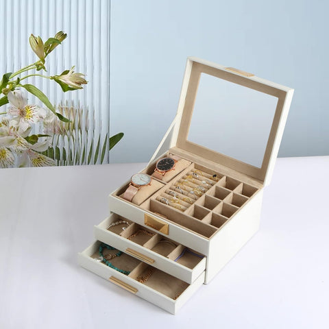 Krishyam® Clear Lid Jewelry Box,3 Layers Jewelry Organizer with 2 Drawers Large Multi-Functional Jewelry Storage Box for Necklace Earrings Bracelets Rings