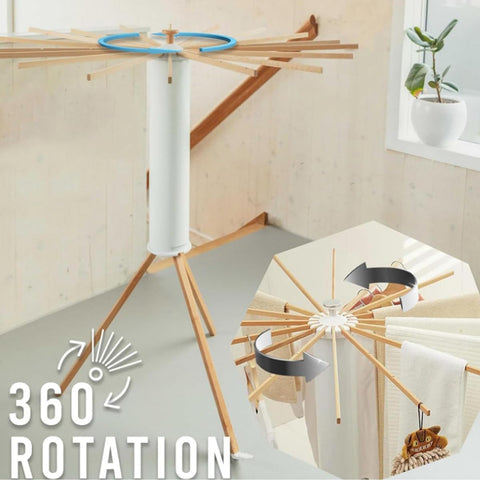 KRISHYAM® 16 Stick Clothes Drying Rack - Portable Indoor/Outdoor Laundry Airer | Space-Saving Tripod Design | Natural Bamboo & White Finish (16 Stick-White & Wooden)