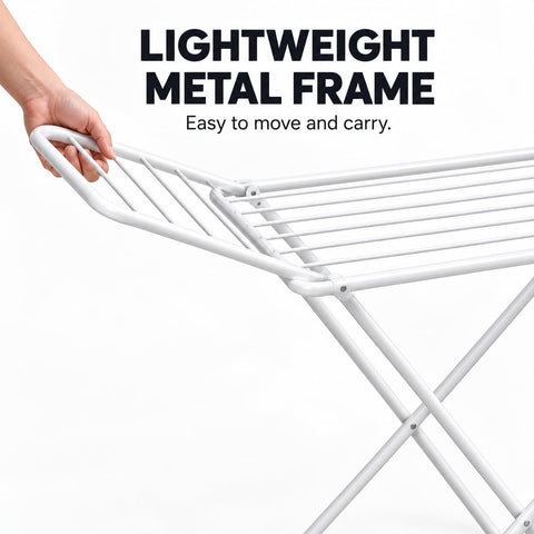 KRISHYAM® Foldable Clothes Drying Rack with Wings, Lightweight Metal Laundry Stand, X-Frame Drying Stand with Anti-Slip Feet for Indoor, Balcony & Home,(146 x 50 x 88 cm), White