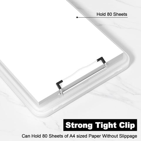 KriShyam® A4 Clipboard with Storage,Storage Clipboard with Clip,Slim Lightweight Plastic Study Writing Pad Foldable with Pen Holder & Document Compartment (Black, white, Pink)