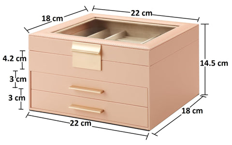 Krishyam® Clear Lid Jewelry Box,3 Layers Jewelry Organizer with 2 Drawers Large Multi-Functional Jewelry Storage Box for Necklace Earrings Bracelets Rings