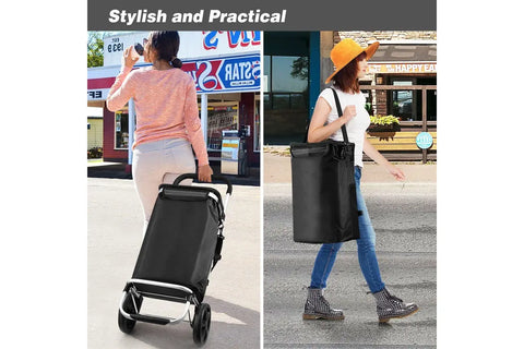 KriShyam®  Folding Shopping Trolley Grocery Cart with Removable Waterproof Canvas Bag and Super Wheels Loading Portable Utility Cart (Black)