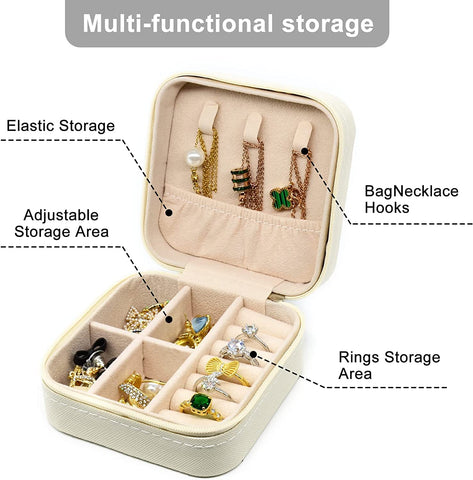 KriShyam® PU தோல் சிறிய நகைப் பெட்டி அமைப்பாளர் | பயண நகை வழக்கு, நகை பயண அமைப்பாளர் | மோதிரம், பதக்கம், நெக்லஸ், வளையல் காதணி அமைப்பாளர் | பெண்களுக்கான நகைப் பெட்டி