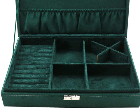 KRISHYAM® Velvet Jewelry Box Organizer for Women, Large Capacity Jewellery Storage Case for Necklace, Earrings, Rings & Bracelets, Multi-Functional Portable Jewelry Holder Gift Box, Green