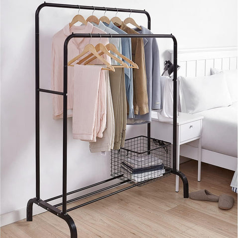 KriShyam®  Double Pole Hanger Garment Rack Freestanding Hanger Double Rods Multi-Functional Bedroom Clothing Rack (Hanger) Black
