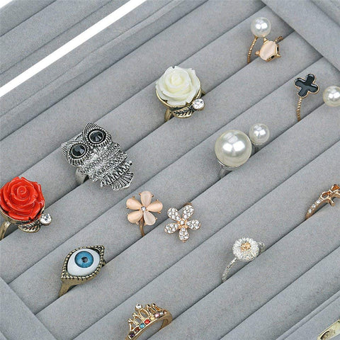 LockWomen ஜூவல்லரி ஸ்டோரேஜ் பேக்கேஜிங்குடன் கூடிய கிரிஷ்யாம்® மூடி நகைப் பெட்டி அமைப்பாளர் (9 வரிசைகள் காதணி மோதிரம் கேஸ் 9 கிரிட்) பெண்கள்/பெண்களுக்கான நகை சேமிப்பு பெட்டி (2 இல் 1)