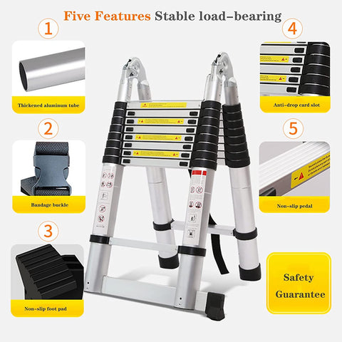 KriShyam® Telescopic Extension Portable Aluminum Telescopic Ladder Multi-Purpose A- Frame Ladder Heavy Duty Extension Ladder for Home(Size : 4.4m/14.4ft)
