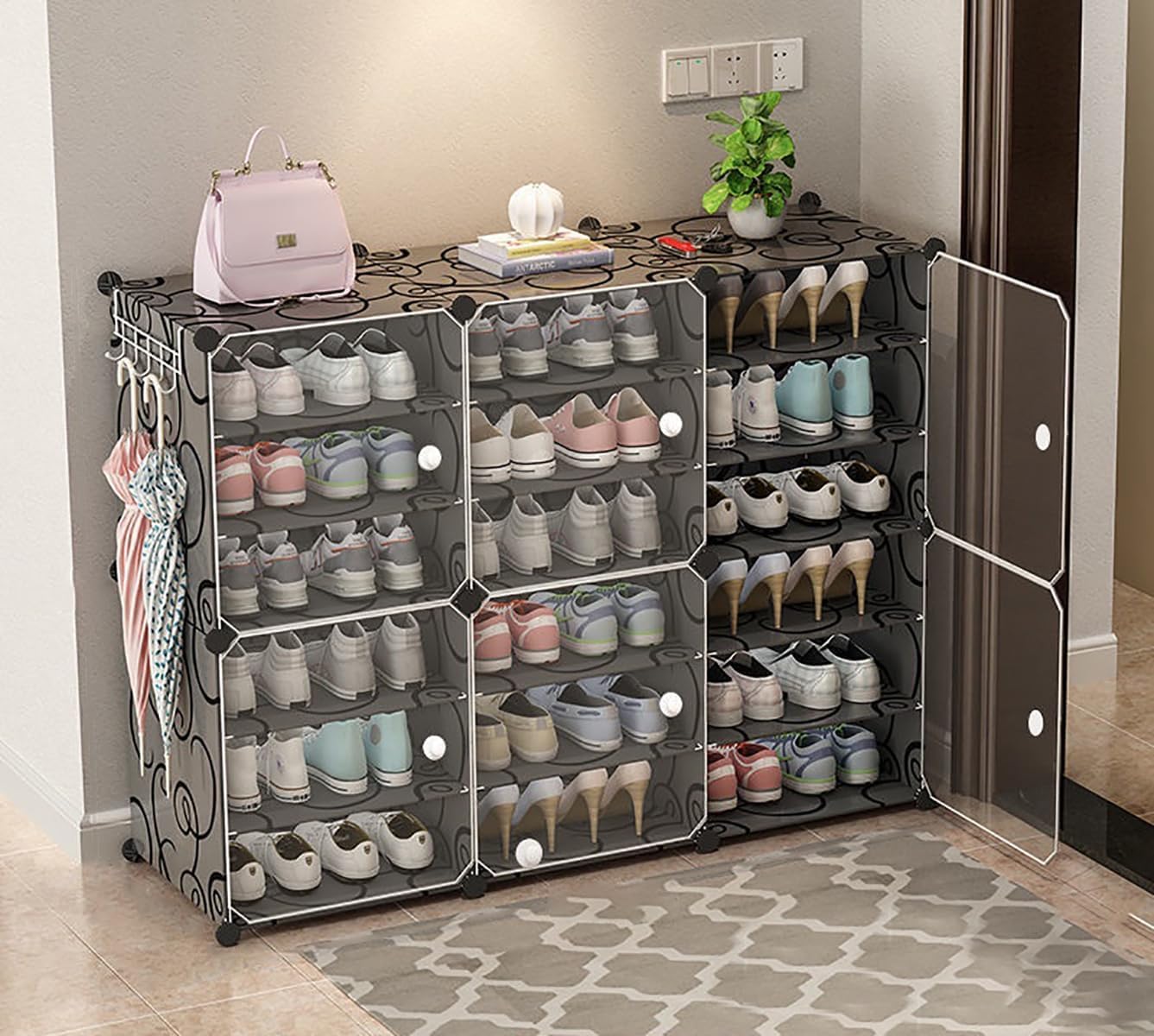 KriShyam® Portable Shoe Rack 18 Cube Shoe Storage Cabinet 36 Pair Plastic Free Standing Shoe Shelves Organizer for Closet Hallway Bedroom Entryway