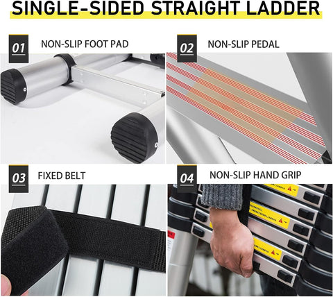 KriShyam® Telescopic Ladder, 3.5M/11.5ft Stainless Steel Lightweight Telescoping Ladders, Multi-Purpose Extension Ladder for Indoor or Outdoor Working, 150Kg Capacity (3.4M/11ft Stainless Steel)