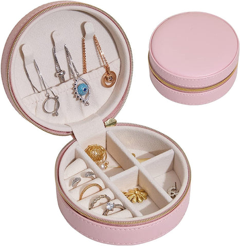 KriShyam® PU Leather Portable Travel Wedding Jewelry Box, Mini Jewelry Traveling Organizer Storage Holder Boxes for Rings Earrings Necklace Bracelet Bangle Watch Travel Accessories