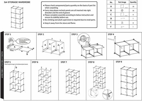 KriShyam ® 8 Door Plastic Sheet Wardrobe Storage Rack Closest Organizer for Clothes Kids Living Room Bedroom Small Accessories/bookcase/toys