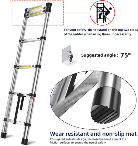 KriShyam® Telescopic Ladder, 3.5M/11.5ft Stainless Steel Lightweight Telescoping Ladders, Multi-Purpose Extension Ladder for Indoor or Outdoor Working, 150Kg Capacity (3.4M/11ft Stainless Steel)
