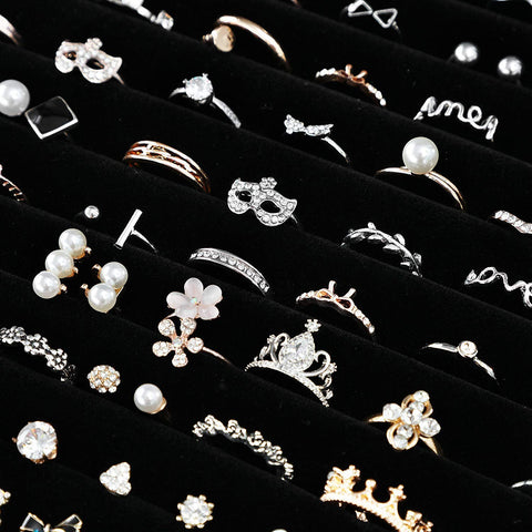 KriShyam® Fabric Glass Jewelry Ring Display Box Tray Holder Storage Box Organizer Display Storage Showcase Holder Organizer, Fabric Glass Tray Holder Storage Box Organizer (Black)