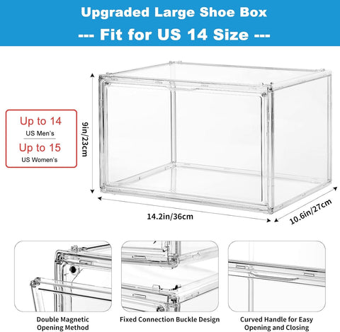 KRISHYAM® Stackable Shoe Storage Box Organizer, Front Open Transparent Sneaker Display Box, Foldable Plastic Shoe Rack for Men & Women, Dustproof Shoe Boxes (Set of 6, Crystal Clear)