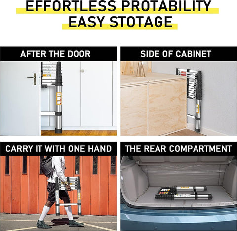 KriShyam® Telescopic Ladder, 3.5M/11.5ft Stainless Steel Lightweight Telescoping Ladders, Multi-Purpose Extension Ladder for Indoor or Outdoor Working, 150Kg Capacity (3.4M/11ft Stainless Steel)