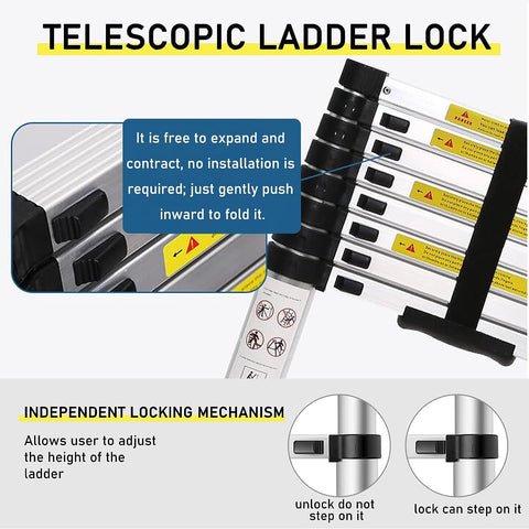 KriShyam® Telescopic Ladder, 4.7M/15ft Stainless Steel Lightweight Telescoping Ladders, Multi-Purpose Compact Extension Ladder for Indoor or Outdoor Working, 150Kg Capacity
