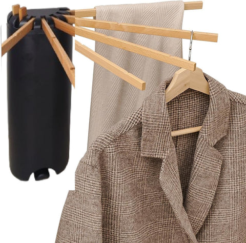 Krishyam® Foldable Clothes Drying Rack, Fan-Shaped, Tripod Stand, 360° Rotation, Wooden Poles, Foot Buckle, Indoor/Outdoor Use. (7 STICK, BLACK WOODEN)