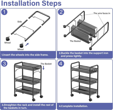 KriShyam ® Rolling Storage Organizer with Wooden Tabletop, Metal Utility, Lockable Wheels for Kitchen, Office, Bedroom (3-Layer Rectangular)