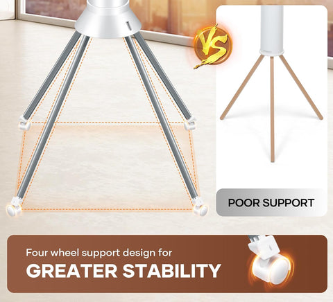 KRISHYAM® 16 Stick Clothes Drying Rack - Portable Indoor/Outdoor Laundry Airer | Space-Saving Tripod Design | Natural Bamboo & White Finish (16 Stick-White & Wooden)