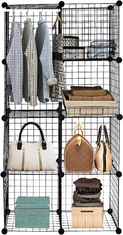 KriShyam® 8-Cube Wire Storage Organizer Metal,Multi Use Bookcase, Bookshelf Stackable Shoe Rack Shelf Metal Cubes Organizer, DIY Closet Cabinet Ideal for Living Room, Home, Office (Black)