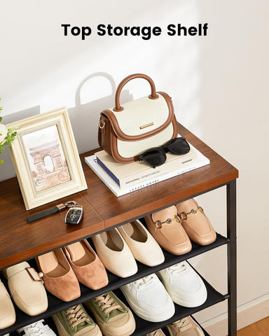 Krishyam® Shoe Rack,5 Tier Shoe Organizer Storage for Closet Entryway, (5 Shelves Fabric + Wooden TOP)