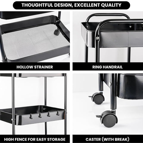 KRISHYAM® 4-Tier Metal Rolling Storage Trolley Cart with Wheels & Handle | Multipurpose Utility Organizer for Kitchen, Bathroom, Office & Salon | Heavy-Duty Steel (4-Layer Square)