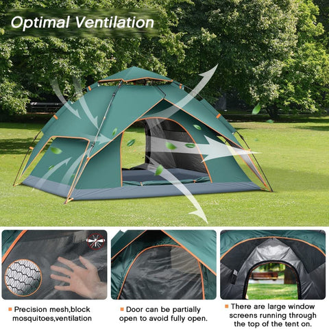 KriShyam® 3-4 Person Automatic Double Door Camping Tent Anti UV and Waterproof Internal Easy Set Up Tent,Portable Windproof Dome Tent for Camping Hiking & Traveling