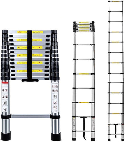 KriShyam® Telescopic Ladder,5.5M/18ft Stainless Steel Lightweight Telescoping Ladders, Multi-Purpose Compact Extension Ladder for Indoor or Outdoor Working, 150Kg Capacity