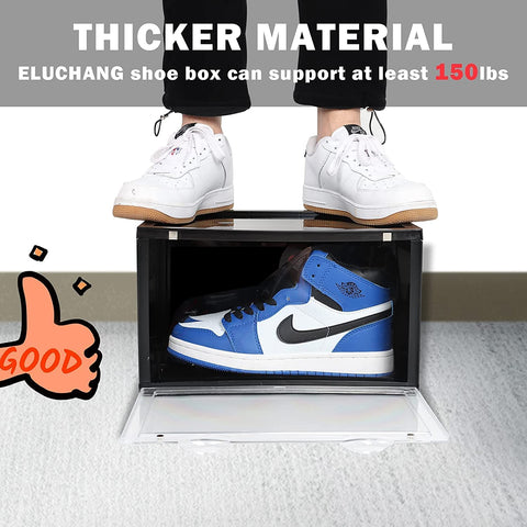 KRISHYAM® Shoe Box Storage Display Box Plastic Foldable Stackable Plastic Shoe Box, As Shoe Box Storage Containers and Shoe Organizer Containers with Lids for Women/Men(Black) (Pack of 4)