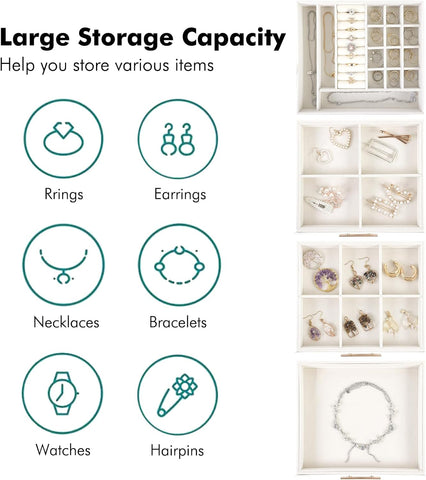 KriShyam ® Clear Lid Jewelry Box,4 Layers Jewelry Organizer with 3 Drawers Large Multi-Functional Jewelry Storage Box for Necklace Earrings Bracelets Rings Vanity Box