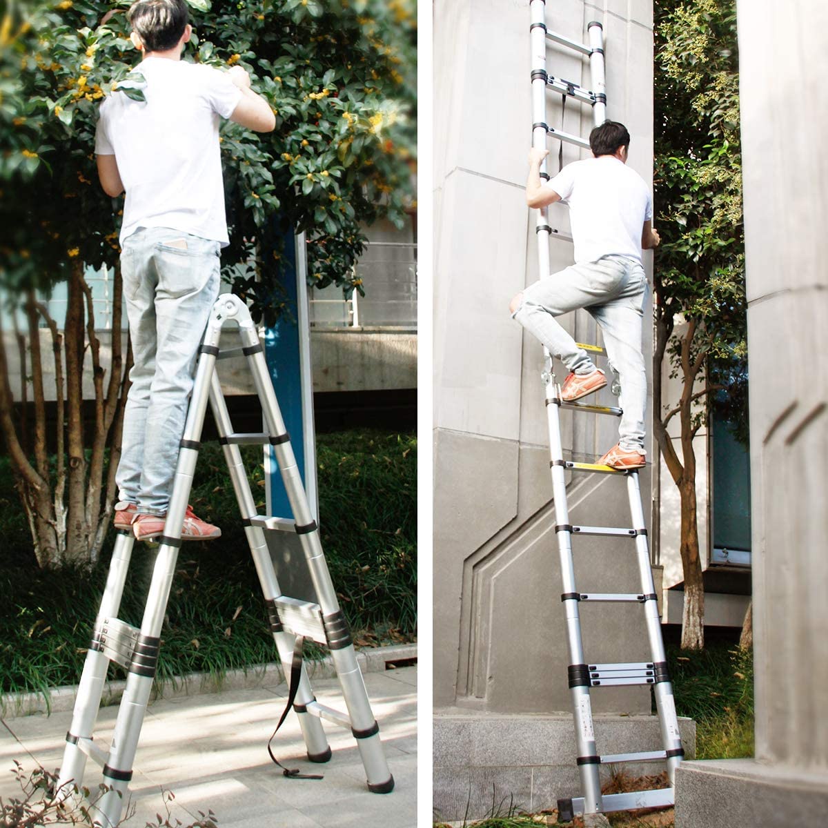 KriShyam® 5m/16.5ft Folding Ladder Aluminum Telescopic Extension Steps |Multi-Purpose Ladder | A Type Portable Telescopic Extension Ladder | Non-Slip Cap| Outdoor Working Household Use