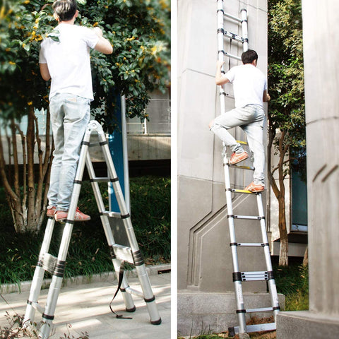 KriShyam® 5m/16.5ft Folding Ladder Aluminum Telescopic Extension Steps |Multi-Purpose Ladder | A Type Portable Telescopic Extension Ladder | Non-Slip Cap| Outdoor Working Household Use